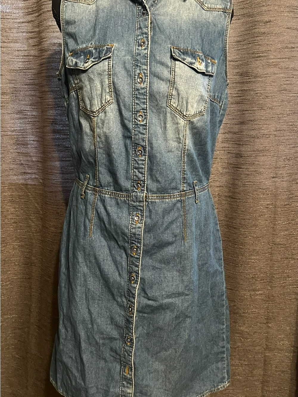 Esprit Sleeveless Denim Shirt Dress in Faded Blue
